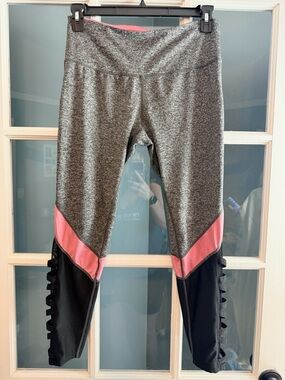 Gray and Pink Active Leggings with Black Trim